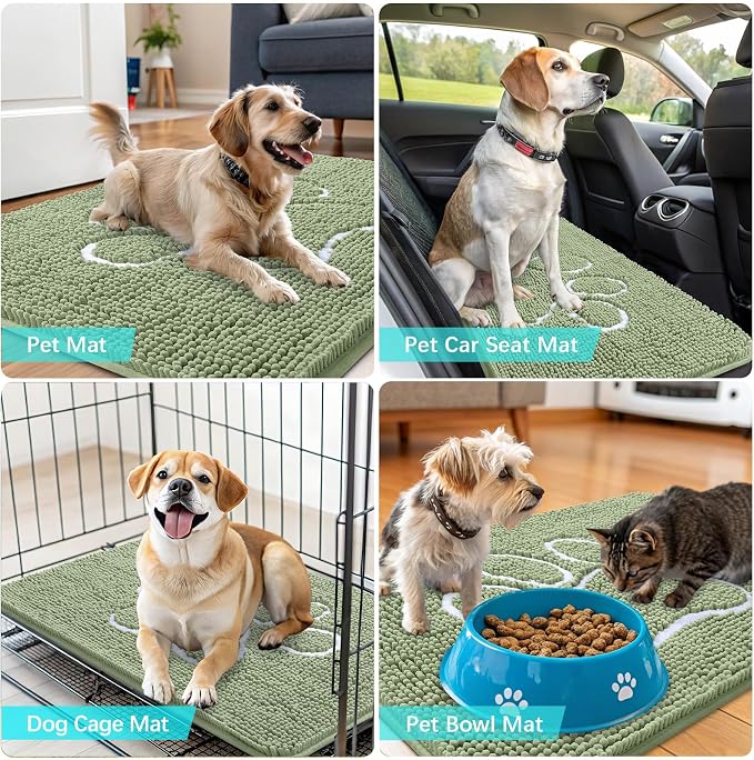 OLANLY Dog Door Mat for Muddy Paws 70x46, Paw Print Design, Absorbs Moisture and Dirt, Non-Slip Washable Doormat, Quick Dry Chenille Mud Mat for Dogs, Entry Indoor Entryway Carpet, Sage Green - Image 7