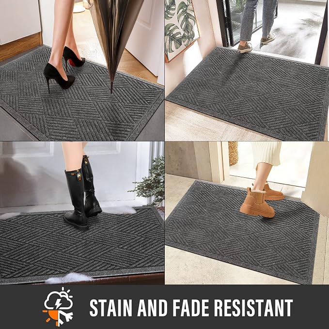 HIYARD Sturdy Front Door Mat, Absorbent Muddy Dirt Resist Welcome Door Mats Outdoor Indoor, Stain and Fade Resistant, Non-Slip Rubber Backing Low Profile Doormat for Entryway, 36×24, Grey - Image 5