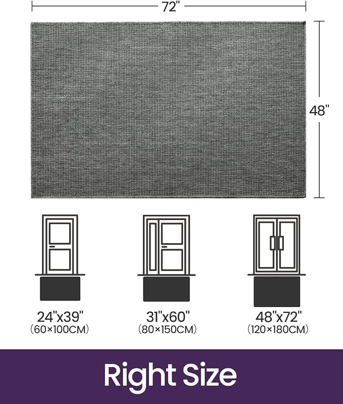 DEXI Dirt Trapper Door Mat, 48x72 Washable Doormat, Dirt Resistant and Absorbent, Easy Clean Low-Profile Floor Rugs for Entryway, Front Door, and Inside Entrance, Dark Grey - Image 2