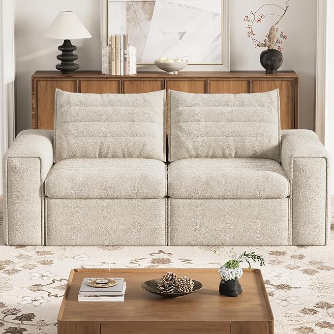 77" Cloud Loveseat Sofa, Deep Seat Couch with Pillows, Modern Comfortable Upholstery Boneless Sofa, 1 piece for Living Room, Bedroom, Apartment, Removable Cover，No Assembly Required, Apricot