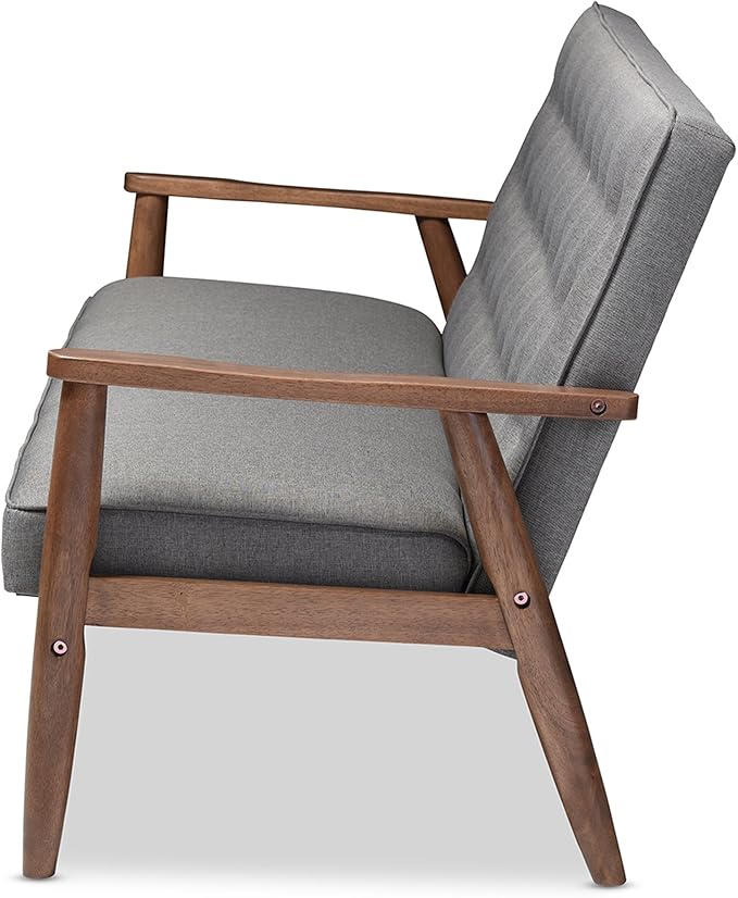 Baxton Studio Sorrento Mid-Century Retro Modern Fabric Upholstered Wooden 3-Seater Sofa, Grey 70.59 x 29.45 x 32.96