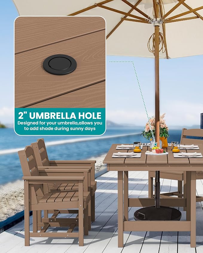 SERWALL Patio Dining Sets for 6 Person, HDPE Dining Set with 6 Armless Chairs, Brown - Image 4