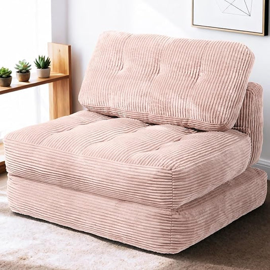 Art3d Folding Sofa Bed, Convertible Sleeper Sofa Bed with Pilow & Back Support, 3 in 1 Long Futon Boneless Couch, Comfy Floor Couch for Living Room, Bedroom, Light Pink