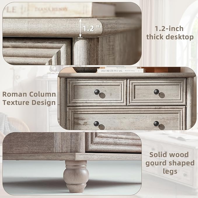 RWYHG Farmhouse 5 Drawer Dresser for Bedroom Set of 2, 35.5" Tall Small Dressers & Chest of Drawers, Rustic Wood Dresser with Roman Column, Storage Organizer for Living Room, Hallway, Closet (Grey) - Image 8