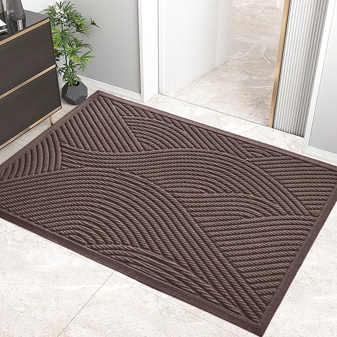 HIYARD Sturdy Front Door Mat, Absorbent Muddy Dirt Resist Welcome Door Mats Outdoor Indoor, Stain and Fade Resistant, Non-Slip Backing Entry Mat Low Profile Doormat for Entryway, 60×36, Coffee by HIYARD