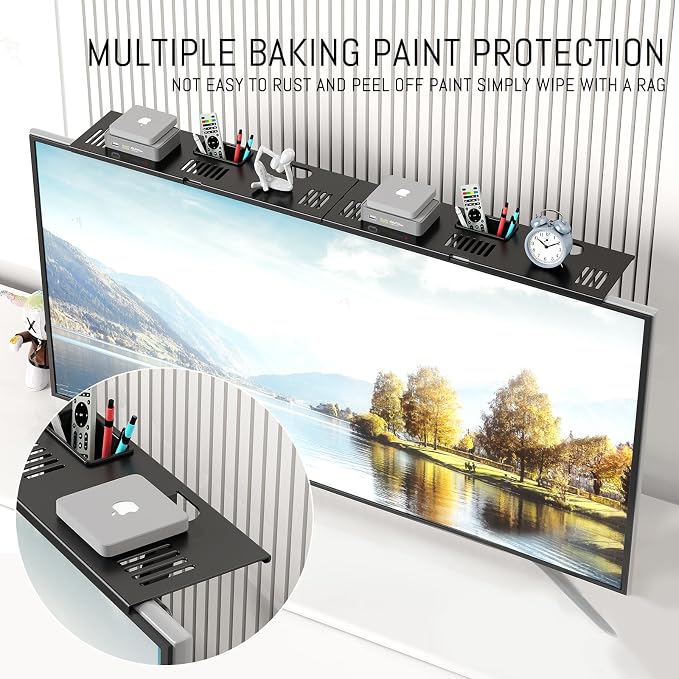 CABTE Adjustable Steel TV Top Shelf, Floating TV Stand, Universal Monitor Shelf for Soundbar, Game Console, Cable Box, Router Shelves (33.86"x4.7" with Boxes) - Image 3
