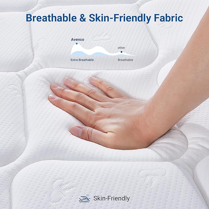 Avenco King Size Mattress, Hybrid King Mattress in a Box, 14 Inch King Size Mattresses with Comfort Foam and Pocket Coils for Pressure Relief Motion Isolation