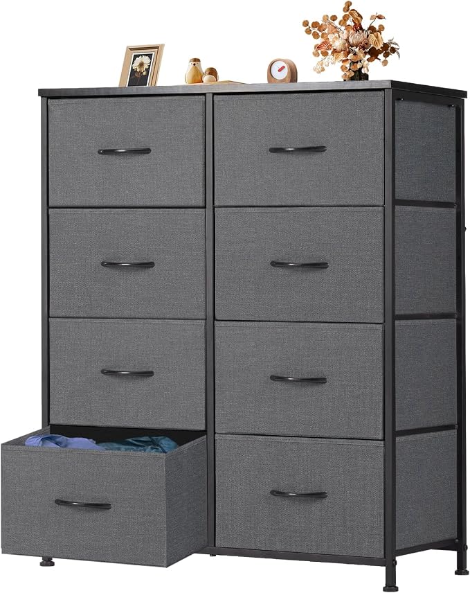 Sweetcrispy Dresser for Bedroom, Fabric Dresser with 8 Drawers, Chest of Drawers for Closet, Living Room, Sturdy Steel Frame, Wooden Top, Easy Pull Handle, Ash by Sweetcrispy