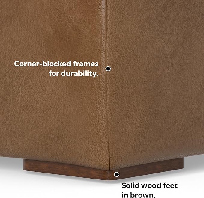 SIMPLIHOME Rex Right Chaise Sofa Module in Full-Grain Genuine Leather, Caramel Brown, 44-inches W x 69.5-inches D, Handcrafted Modern-Style Right-Arm Chaise Lounge Chair for Living Room