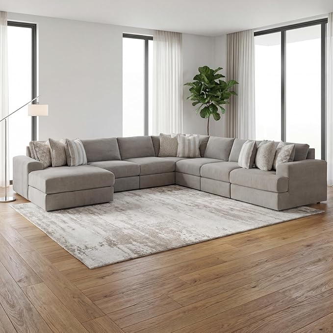 Signature Design by Ashley Casual Avaliyah U-Shape Right-Arm Facing 7-Piece Sectional with Chaise and Reversible Cushion, Gray
