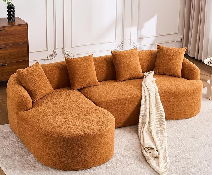 KEIKI L-Shaped Chenille Modular Sectional Couches with Chaise Lounge & 4 Pillows, 3 Seater Oversized Upholstered Luxury Plush Cloud Sofa for Living Room Apartment, Full Sponge Compression