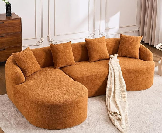 KEIKI L-Shaped Chenille Modular Sectional Couches with Chaise Lounge & 4 Pillows, 3 Seater Oversized Upholstered Luxury Plush Cloud Sofa for Living Room Apartment, Full Sponge Compression