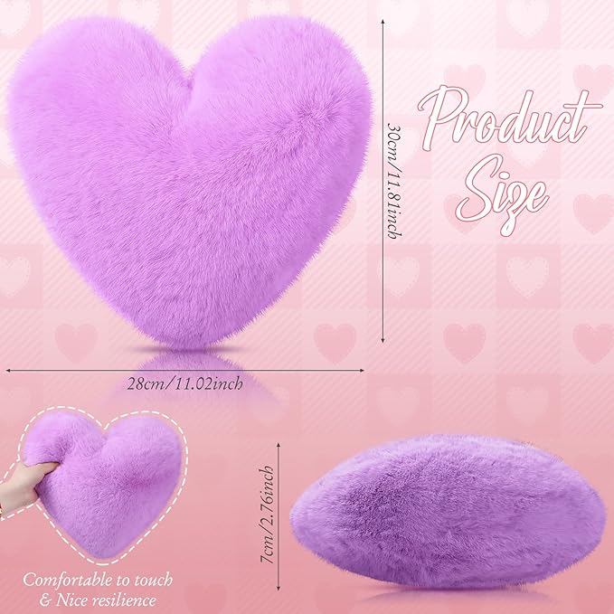 Liliful 6 Pcs Faux Rabbit Fur Heart Pillows Fluffy Heart Throw Pillows Cute Couch Cushion Soft Decorative Throw Cushion for Bed Sofa Girls Women(12 x 11 Inch,Bright Color)
