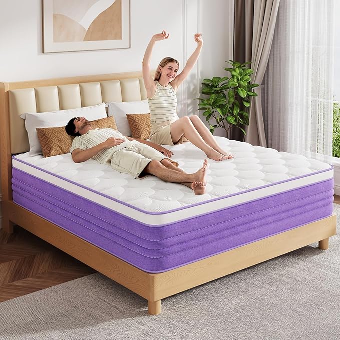 Queen Size Mattress, Memory Foam 14 Inch Mattress in a Box, Fiberglass Free, CertiPUR-US Certified Safe Foams & Fabric, Individual Pocket Springs, Pressure Relief, Queen Mattress