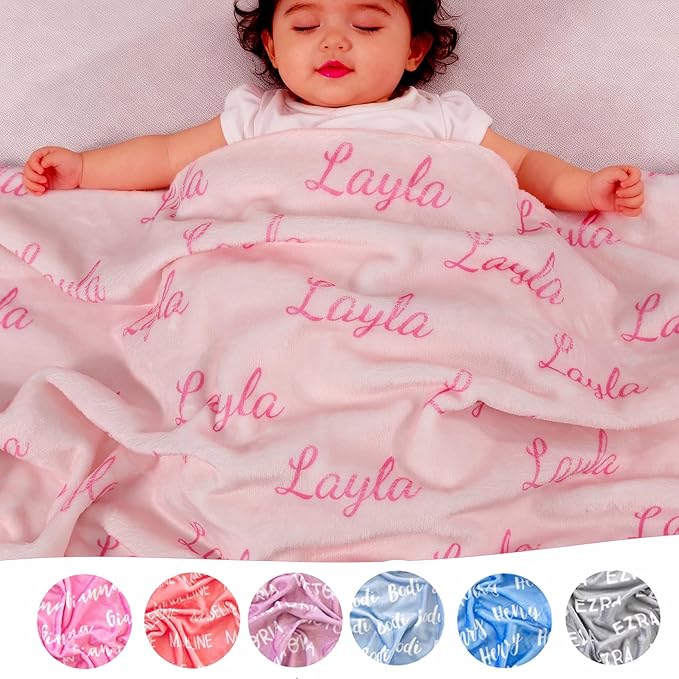 DayOfShe Custom Blankets with Name for Girls Boys Baby Shower Blanket Gifts,Personalized Name Blankets for Kids Teen Girls Grandkids Christmas Baby Easter Basket Stuffers Gifts