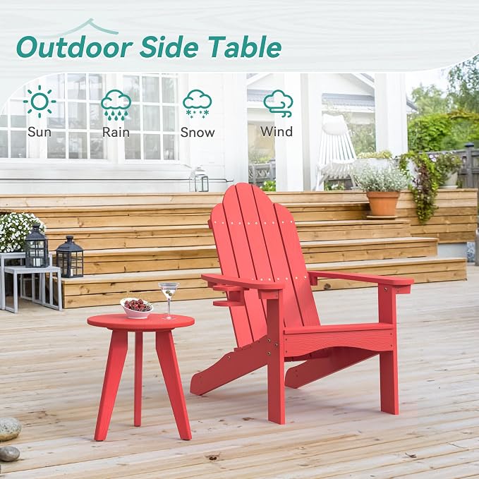 HDPS Outdoor Side Table, Small Round Side Table Weather-Resistant, Outdoor Side Tables for Patio, Porch, Deck, End Table for Plant Stand, Living Room, Bedroom, Red - Image 4