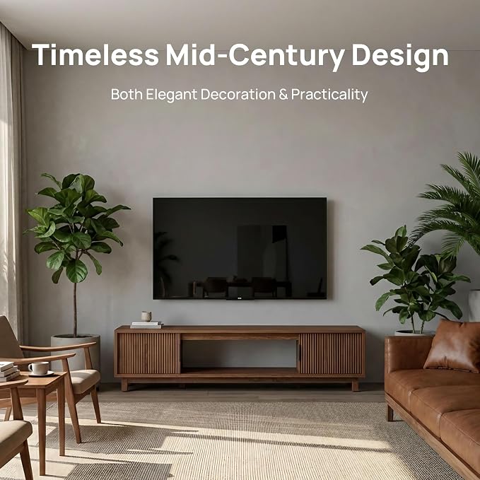 Alpen Fluted TV Stands for Living Room, 58" Mid Century Modern Entertainment Center with Storage, Brown Walnut TV Console for 55/60/65 Inch TV, Wood Television Media Cabinet for Bedroom - Image 8