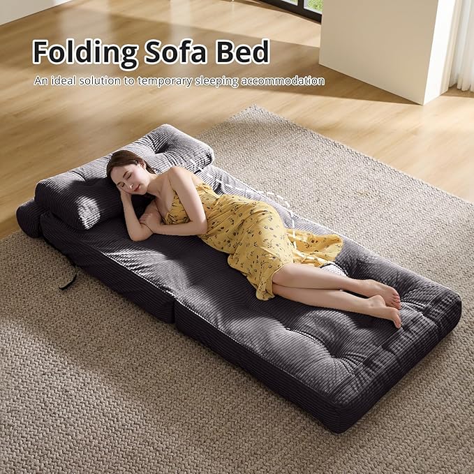 Folding Sofa Bed, Convertible Sleeper Chair with Pillow, Foldable Mattress with Back Support, Portable Floor Sofa Lounge for Living Room Bedroom Dorm