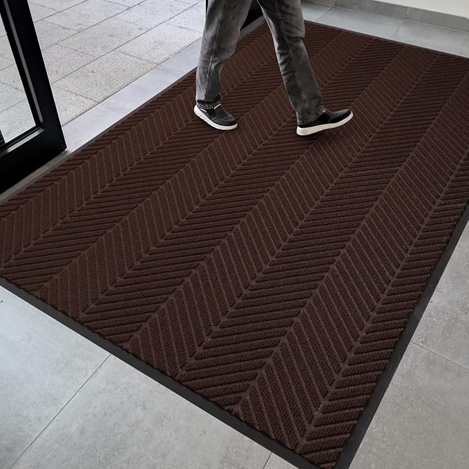 4′ x 6′ Heavy Duty Front Door Mat Indoor Outdoor Entrance, Easy Clean Non-Slip All Weather Commercial Floor Mat for Entryway, No Curling Waterproof Vinyl Welcome Mat (Dark Brown) by ZPAIAreaFloorProtector