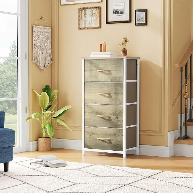 DWVO Dresser with 4 Drawers - Fabric Storage Tower, Organizer Unit for Bedroom, Hallway, Hallway, Closets - Sturdy Steel Frame, Wooden Top & Easy Pull Fabric Bins - Image 2