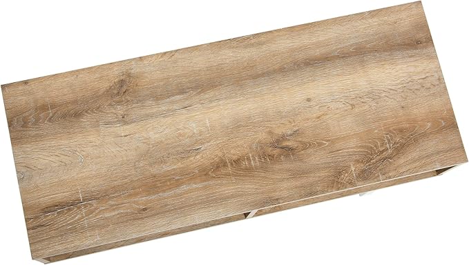 Household Essentials Jamestown TV Stand Coffee Table with Rectangular Storage Compartments Coastal Oak Rustic Wood Grain and White Metal