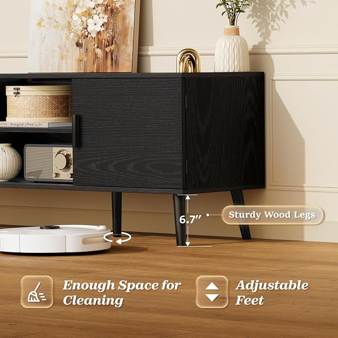 SUPERJARE TV Stand for 55 Inch TV, Entertainment Center with Adjustable Shelf, 2 Cabinets, TV Console Table, Media Console, Solid Wood Feet, Cord Holes, for Living Room, Bedroom, Black - Image 6