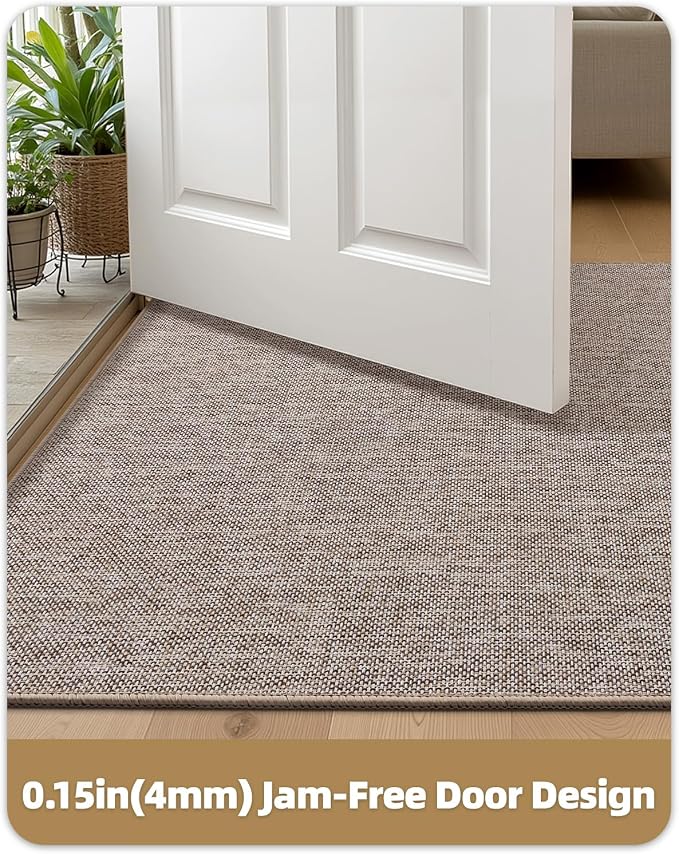 Color&Geometry Ultra Thin Indoor Door Mat (Rolled-up NO Creases) 27.5"x60", Non Slip Rubber Backed Dirt Trapper Door Mat Indoor Entrance, Low Profile Entryway Mat, Easy Clean, Light Brown Linen - Image 3