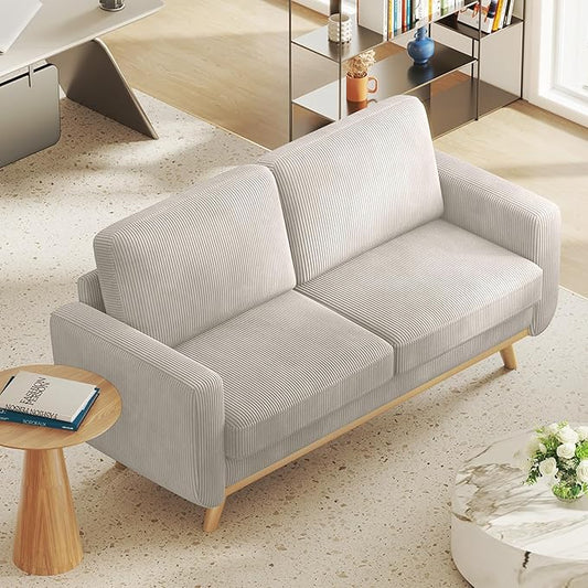 68" Light Gray Corduroy Loveseat Sofa, Comfy Deep Seat Couch with Spring Cushion & Solid Wood Frame, Modern 2-Seater Sofa for Living Room Bedroom Office