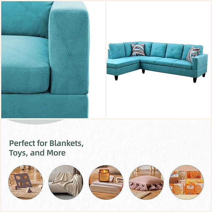 FONTOI L Shaped Sectional Couch Sofa, Modern Couches for Living Room, Comfy 4 Seat Modular Sectional Sofa with Ottoman Storage for Bedroom Apartment, Blue