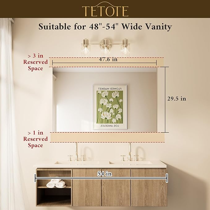 TETOTE Frameless Mirror 48" x 30" Frameless Bathroom Vanity Mirror for Over Sink with Tempered Glass, Bedroom, Entryway, Hallway, Home Gym, Horizontal or Vertical - Image 2