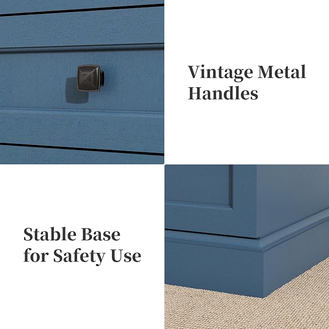Night Stand with Charging Station, Bedside Table with 2 Drawers Storage and Open Shelf, Nightstand with Outlets for Bedroom Office (1, Blue) - Image 6