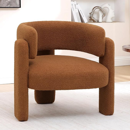 Accent Chair for Living Room, Modern Sherpa Barrel Chair, Upholstered Living Room Chairs with 3 Legs, Comfy Armchair Reading Side Chair for Bedroom, Office, Apartment, Brown