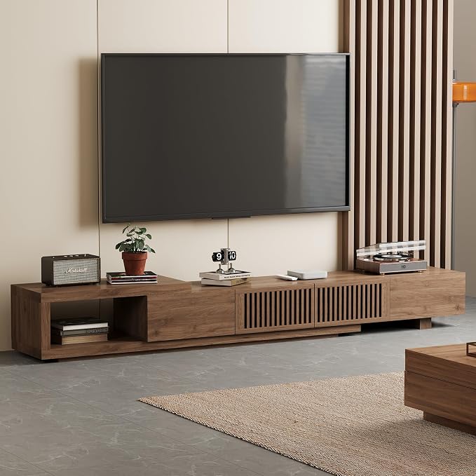 Mid-Century Style TV Stand 94.48", Entertainment Center for TVs up to 70"-90" with 4 Storage Cabinets, Walnut Media Console for Living Room or Bedroom (78.54"-103") by Gaoyangjiaju