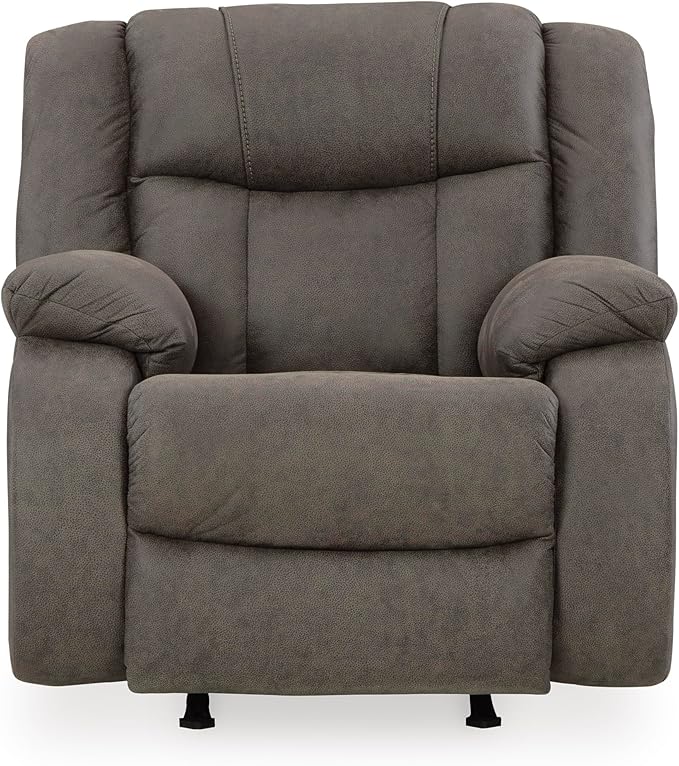 Signature Design by Ashley First Base Modern Faux Leather Rocker Recliner, Gray