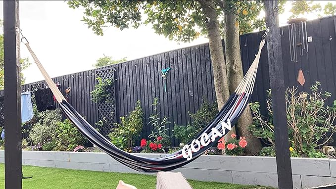 GOCAN Brazilian Double Hammock 2 Person Extra Large 220x160cm Total Length 330cm Load 500lb Canvas Cotton Hammock for Patio Porch Garden Backyard Lounging Outdoor and Indoor(Dark Blue) - Image 3