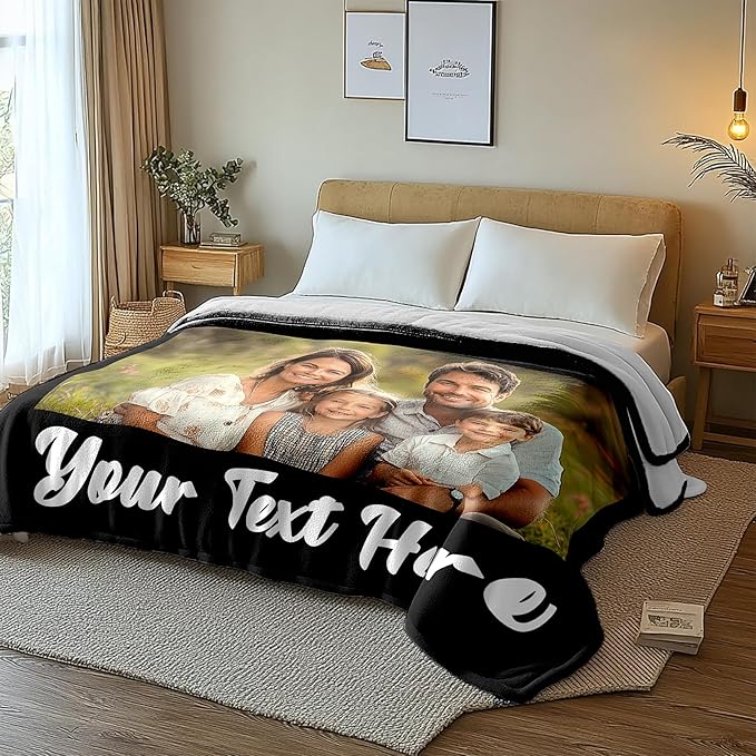 Custom Blanket with Photos Text, Personalized Blanket Throw with Pictures, Custom Anniversary Mothers day Fathers Day Birthday Gifts for Family Dad Mom Kids Friend Girlfriend Boyfriend Wife Husband