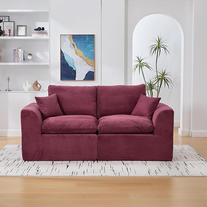 80.3" Cloud Loveseat Boneless Sofas for Living Room, 2 Seaters Modular Foam Cloud Sofa Couches, 2 Seat Compression Foam Couch with Toss Pillows, No Assembly Required