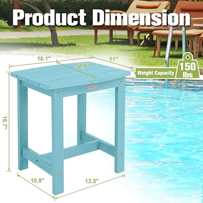 Y&M Outdoor Side Table, HIPS Adirondack Small Single Table, Waterproof Square Outside Table, Balcony Modern End Tables for Patio, Pool, Beach, Porch, Deck, Indoor or Outdoor Use, Light Blue - Image 3