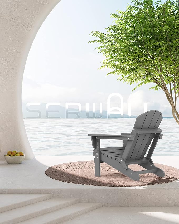 SERWALL Foldable Adirondack Chair Set of 4 for Patio Garden Outdoors Fire Pit-Gray - Image 2