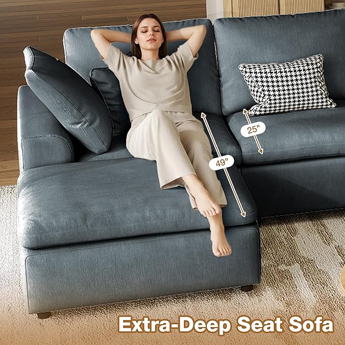 ERYE Oversized Modular Chenille Upholstered Sectional Sofa with Movable Ottoman, 7 Seaters Modular Convertible Couch Spacious Living Room Sofa for Home House Apartment