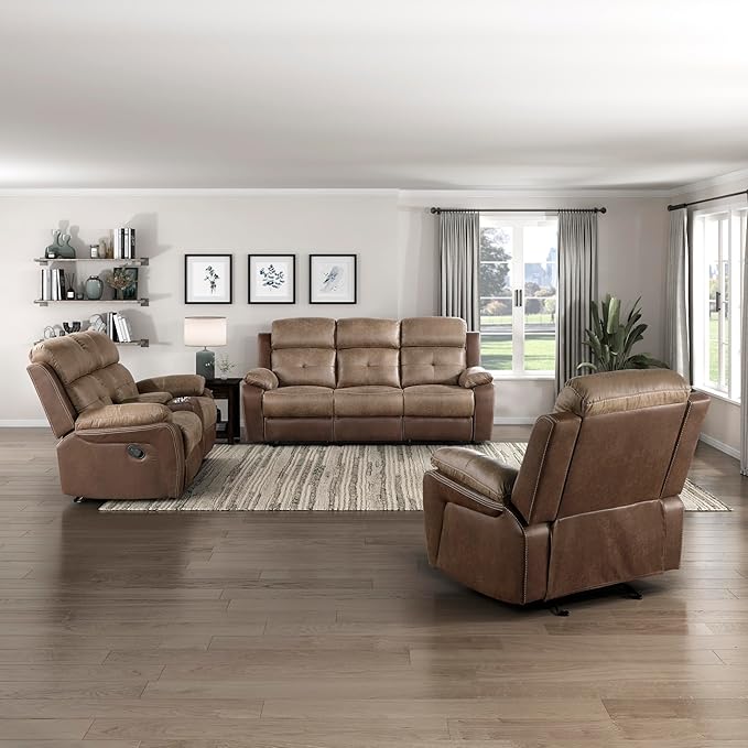 Lexicon Marianna 3-Piece Reclining Living Room Sofa Set, Brown