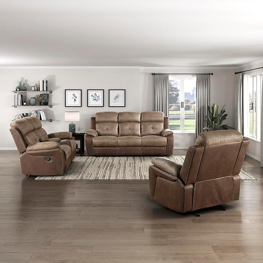 Lexicon Marianna 3-Piece Reclining Living Room Sofa Set, Brown