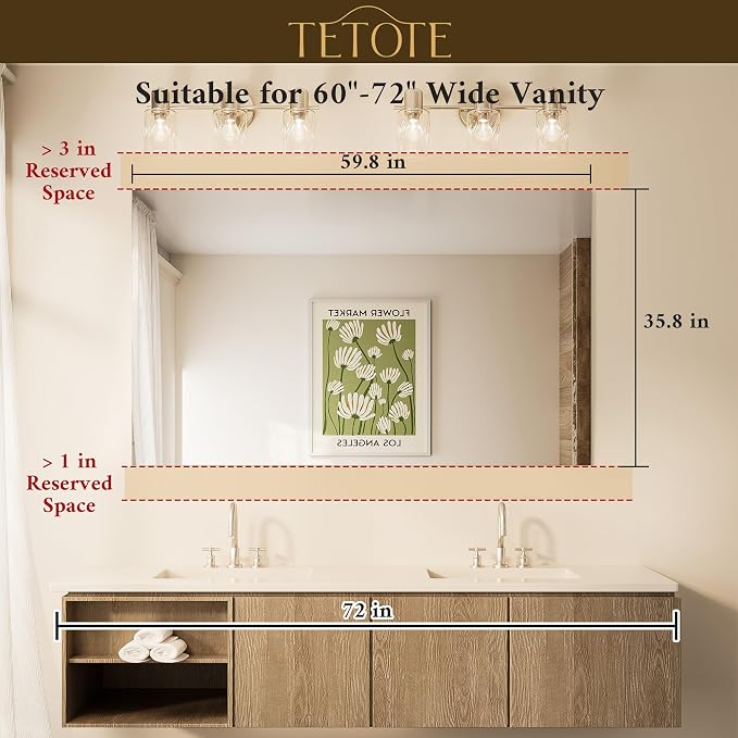 TETOTE Frameless Mirror 60" x 36" Large Tempered Wall Mirror for Bathroom, Bedroom, Entryway, Hallway, Home Gym, Vertically/Horizontally - Image 2