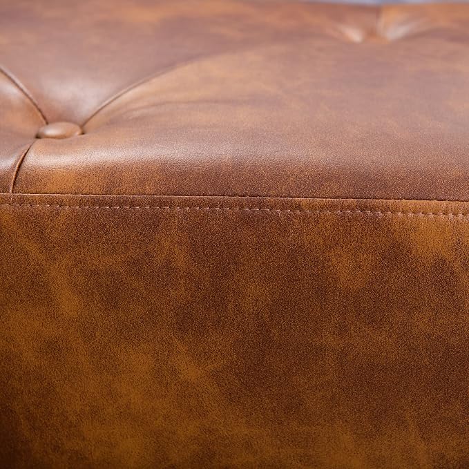 Furnimart Faux Leather Bench Ottoman, Tufted Button Bedroom Benches Footrest Stool in Solid Wood Legs, Long and Dining Bench, Indoor Bench for Entryway Living Room Bedroom (Leather-DustYellow) - Image 5
