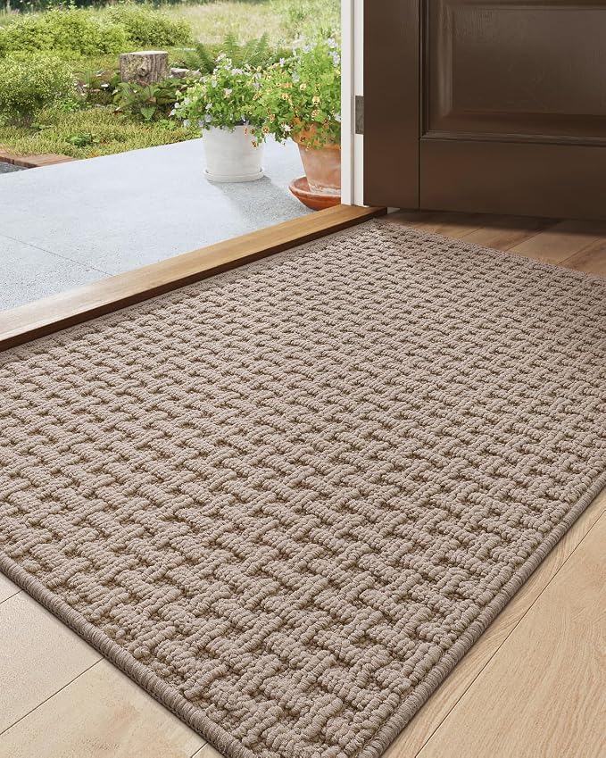 DEXI Front Entryway Door Mat Non Slip 24x36, Washable Entry Way Mats Inside Entrance Low Profile, Welcome Doormat Dirt Trapper for House Floor Home Porter Hall Backdoor Area, Light Taupe by DEXI