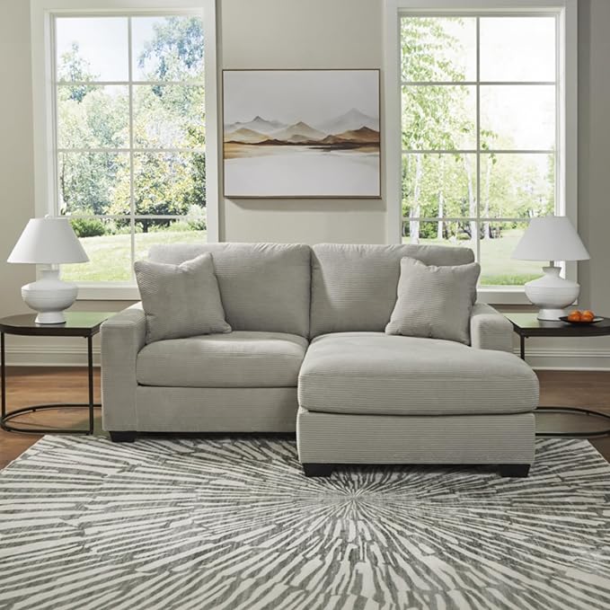 Signature Design by Ashley Ammon Contemporary Anti Sag Sofa Chaise with Loose Seat Cushion and 2 Accent Pillows, Light Gray