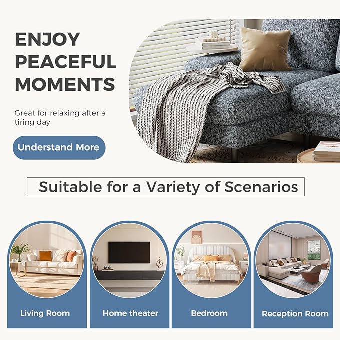 DUMOS Sectional Couches for Living Room, U Shaped Couch with Double Chaise Lounge, Modern Chenille Fabric 4-Seat Couch with Removable Pillows for Apartment/Small Space, Dark Grey