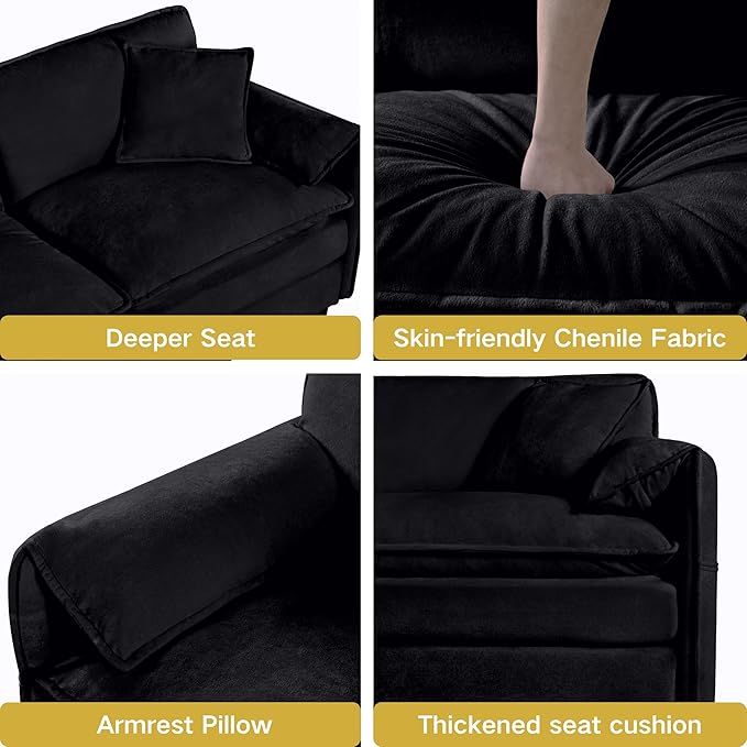 143-Inch U-Shaped Sectional Cloud Sofa Oversized Modular 6 Seaters Sofa Couch with 2 Ottoman Chaise and Pillow Armrest, Chenille Upholstered Convertible Cloud Couch