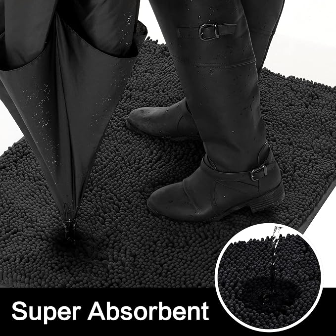 HOMEIDEAS Doormat Indoor Entrance, 60"x36", Highly Absorbent Chenille Large Muddy Dog Washable Non Slip Front Welcome Door Mat for Entryway, Black - Image 2