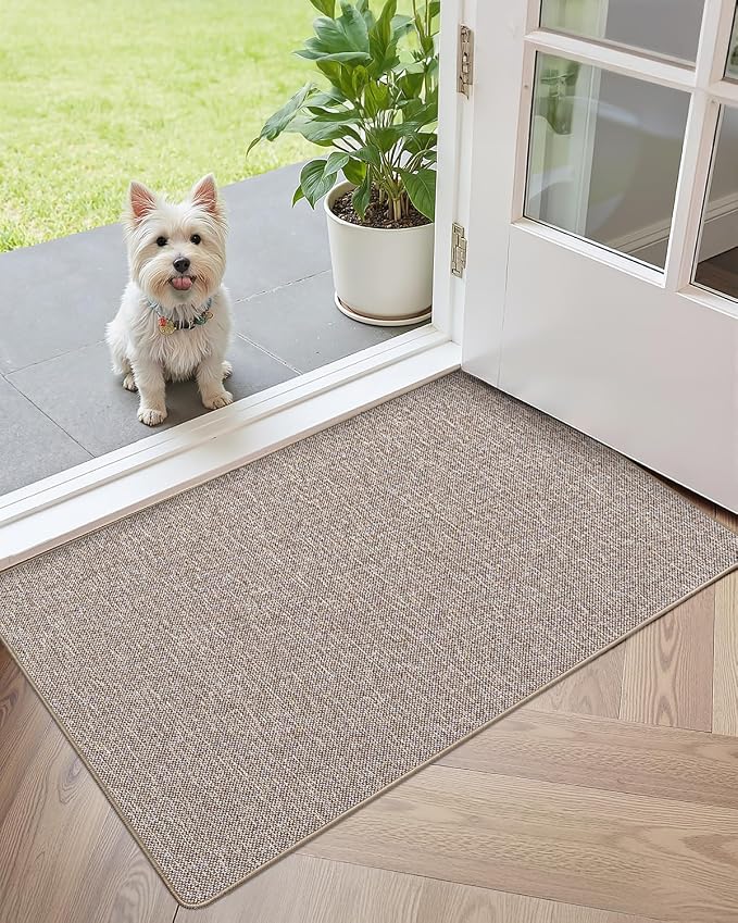 Color&Geometry Ultra Thin Indoor Door Mat (Rolled-up NO Creases) 27.5"x60", Non Slip Rubber Backed Dirt Trapper Door Mat Indoor Entrance, Low Profile Entryway Mat, Easy Clean, Light Brown Linen - Image 9